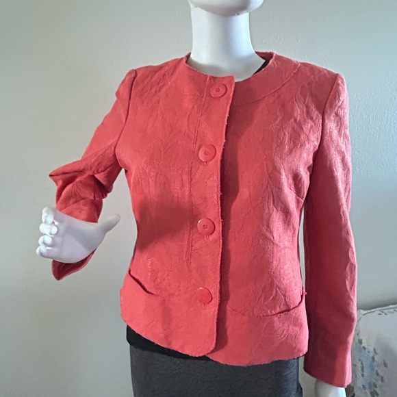 Talbot’s Suit Jacket, Orange Salmon, Jacquard, Professional, 12 petite - Picture 2 of 11
